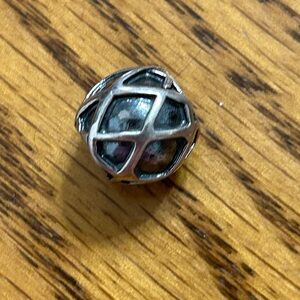 Pandora Sterling Silver Charm Dark Gray with Silver Crossing Lines Like New